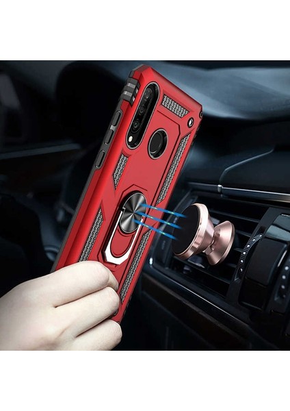 Huawei P30 Lite Kılıf Vega Standlı Yüzüklü Mıknatıslı Siyah