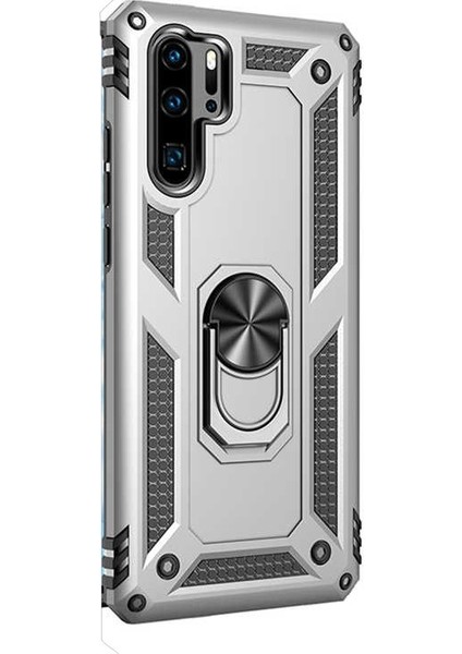 Huawei P30 Pro Kılıf Vega Standlı Yüzüklü Mıknatıslı Gümüş