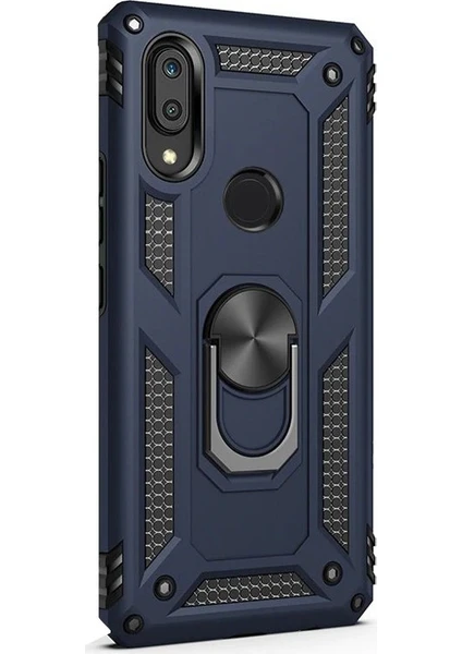 Case Street Huawei Y6 2019 Kılıf Vega Standlı Yüzüklü Mıknatıslı Lacivert