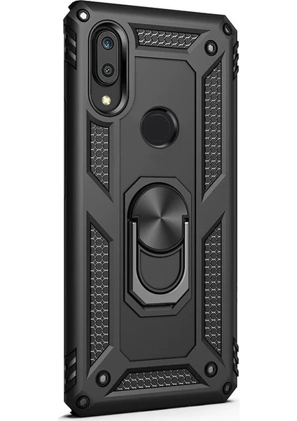 Case Street Huawei Y6 2019 Kılıf Vega Standlı Yüzüklü Mıknatıslı Siyah