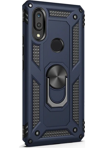 Case Street Huawei Y7 2019 Kılıf Vega Standlı Yüzüklü Mıknatıslı Lacivert