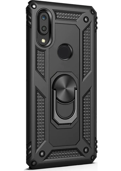 Case Street Huawei Y7 2019 Kılıf Vega Standlı Yüzüklü Mıknatıslı Siyah