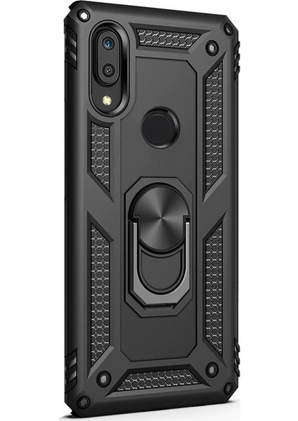Huawei Y7 Prime 2019 Kılıf Vega Standlı Yüzüklü Mıknatıslı Siyah