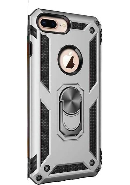 Apple iPhone 7 Plus Kılıf Vega Standlı Yüzüklü Mıknatıslı Gümüş