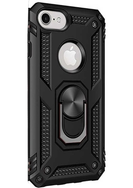 Apple iPhone 7 Kılıf Vega Standlı Yüzüklü Mıknatıslı Siyah