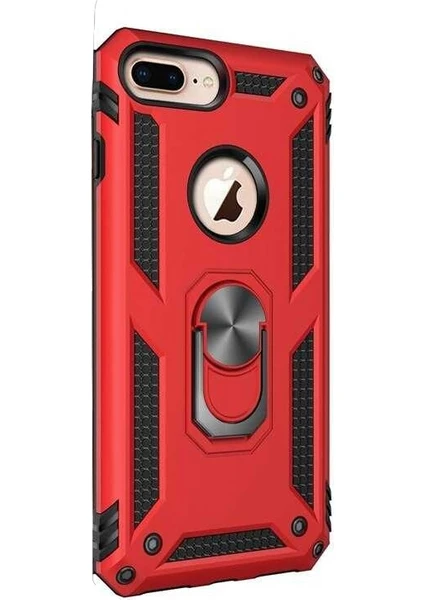 Case Street Apple iPhone 8 Plus Kılıf Vega Standlı Yüzüklü Mıknatıslı Kırmızı