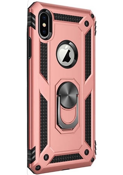 Apple iPhone X Kılıf Vega Standlı Yüzüklü Mıknatıslı Bronz