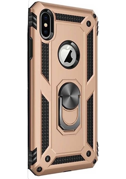 Apple iPhone X Kılıf Vega Standlı Yüzüklü Mıknatıslı Gold