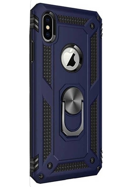 Apple iPhone X Kılıf Vega Standlı Yüzüklü Mıknatıslı Lacivert