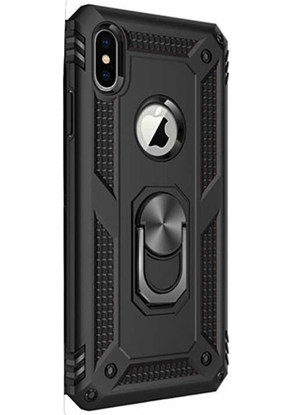 Apple iPhone X Kılıf Vega Standlı Yüzüklü Mıknatıslı Siyah