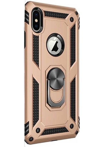 Apple iPhone Xs Max Kılıf Vega Standlı Yüzüklü Mıknatıslı Gold