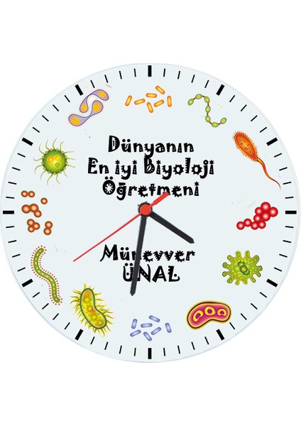 Biyoloji Öğretmenine Hediye İsimli Cam Duvar Saati