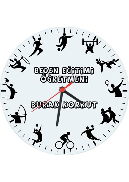 Beden Eğitimi Öğretmenine Hediye İsimli Cam Duvar Saati