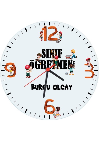 Sınıf Öğretmenine Hediye İsimli Cam Duvar Saati