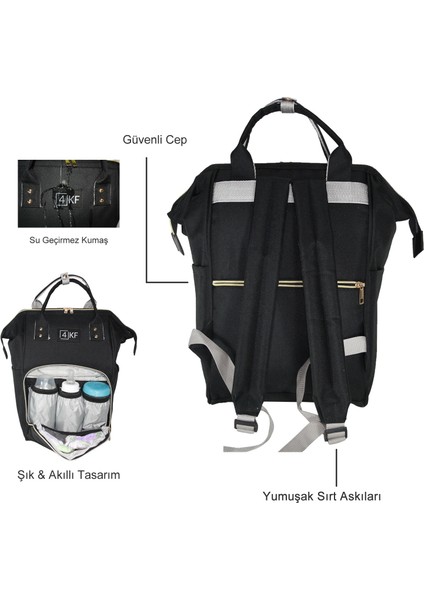 Anne Bebek Bakım Sırt Çantası Fonksiyonel Su Geçirmez Çanta Siyah indirimleri
