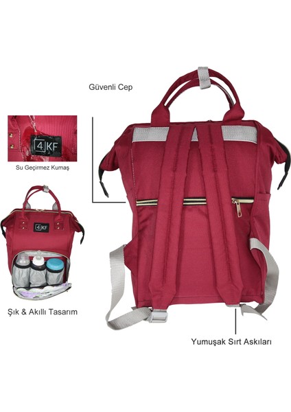 Anne Bebek Bakım Sırt Çantası Fonksiyonel Su Geçirmez Çanta Bordo indirimleri