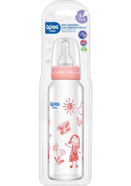 Isıya Dayanıklı Cam Biberon 240ml / Pembe