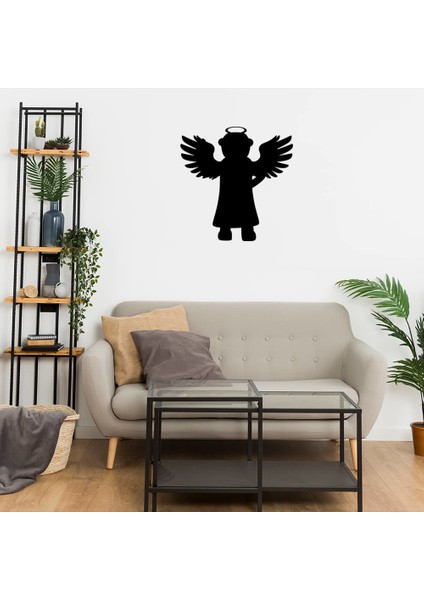 Sevimli Çocuk Melek Sticker - Siyah 60 x 61 cm