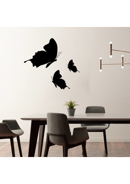 Büyük ve Küçük Kelebekler Sticker - Siyah 60 x 55 cm