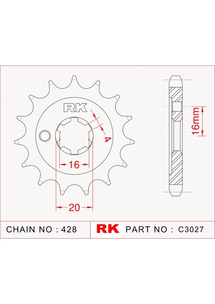 Kawasaki KX 85 RK Çelik Ön Dişli C3027-14 (2001-2019)