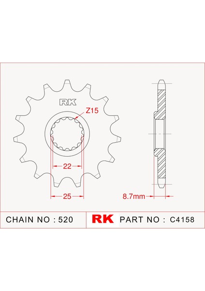 Ktm SX-F 450 RK Çelik Ön Dişli C4158-14 (2013-2015)