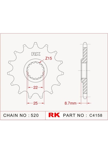 Ktm EXC 250 Rk Çelik Ön Dişli C4158-12 (2005-2018)