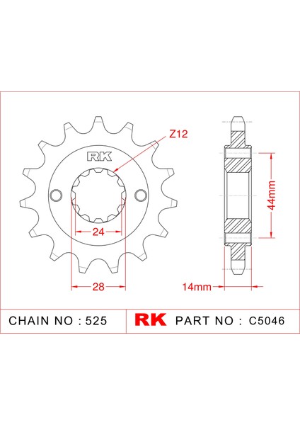 Honda VT 750 C SHADOW SPIRIT RK Çelik Ön Dişli C5046-17 (2001-2007)