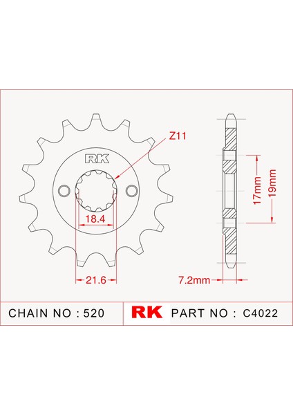 Honda XR 250 R RK Çelik Ön Dişli C4022-13 (1995-2004)
