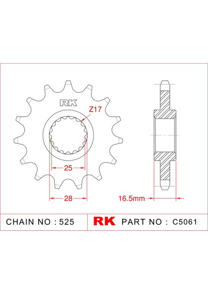 Ktm SUPER DUKE 990 RK Çelik Ön Dişli C5061-16 (2012-2013)