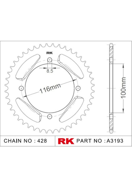 Kawasaki KX 85 RK Aluminyum Arka Dişli A3193-50-1A (2001-2018)