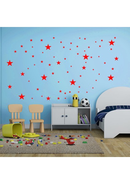 Çoçuk Odası ve Oda Süslemeleri İçin 78 Adet Yıldız Sticker - Kırmızı