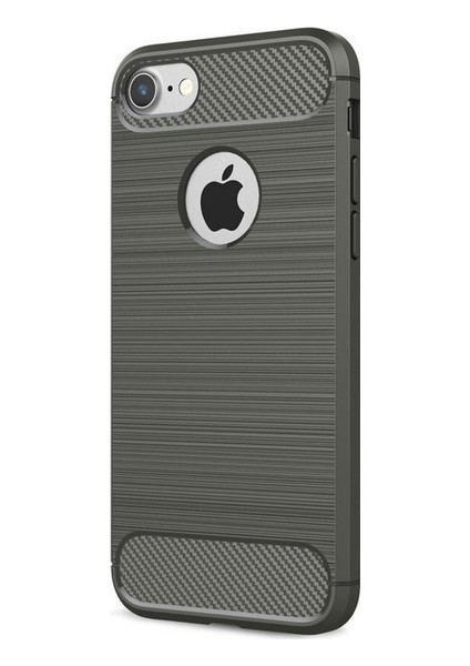 Apple iPhone 5 Kılıf Carbon Brushed Soft TPU Silikon Apple iPhone 5 Kılıf Gri + Nano Ekran Koruyucu