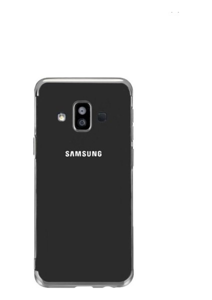 Samsung Galaxy J7 Duo Lüks Lazer Kaplama Soft TPU Kılıf Gümüş + Nano Ekran Koruyucu