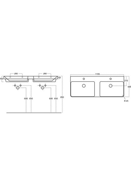 Luxury 120 cm Konsollu Lavabo Çift Bölme Beyaz