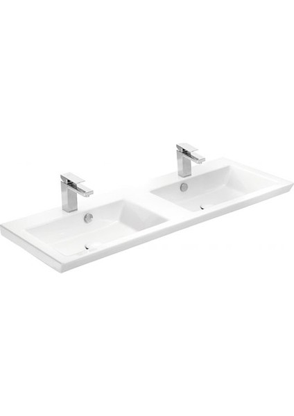 Işık 120 cm Konsollu Etejerli Çift Bölme Lavabo Beyaz Renk