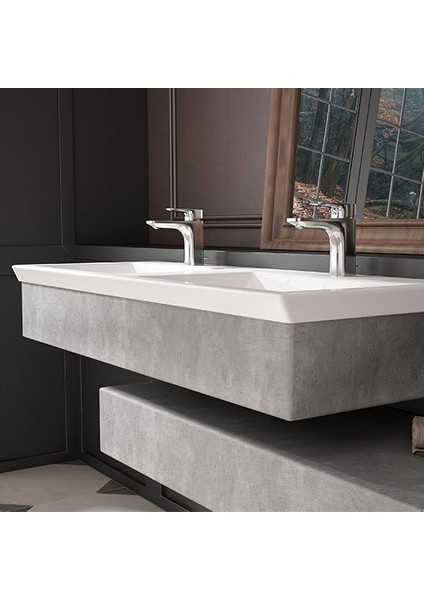 Işık 120 cm Konsollu Etejerli Çift Bölme Lavabo Beyaz Renk