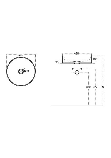 Lucente 43 cm Tezgah Üstü Oval Lavabo Beyaz