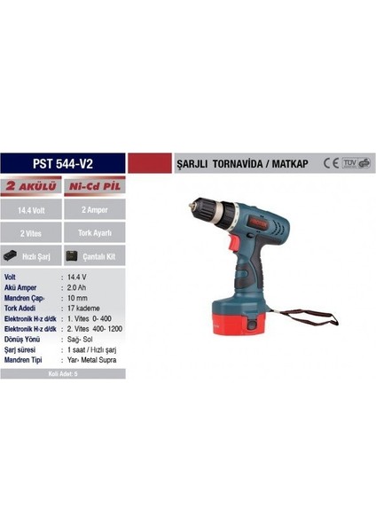 Pst 544-V2 14.4V Akülü Matkap Tornavi̇da