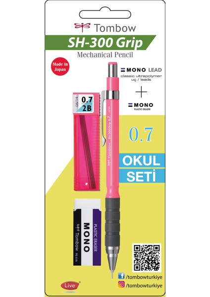 SH-300 Grip Mekanik Kurşun Kalem 0,7 mm Pembe Okul Seti GR81