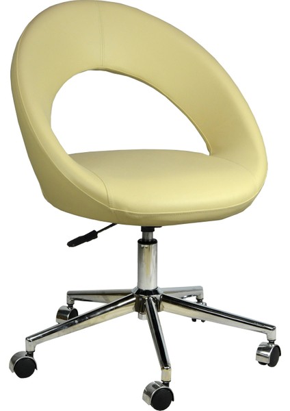 Miranda Metal Ayaklı Çalışma Koltuğu-Krem Deri - 2222K0115