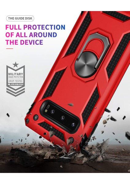 Samsung Galaxy S10 Plus Kılıf Military Ring Holder Kırmızı