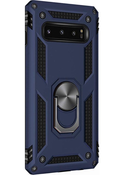 Samsung Galaxy S10 Kılıf Military Ring Holder Lacivert
