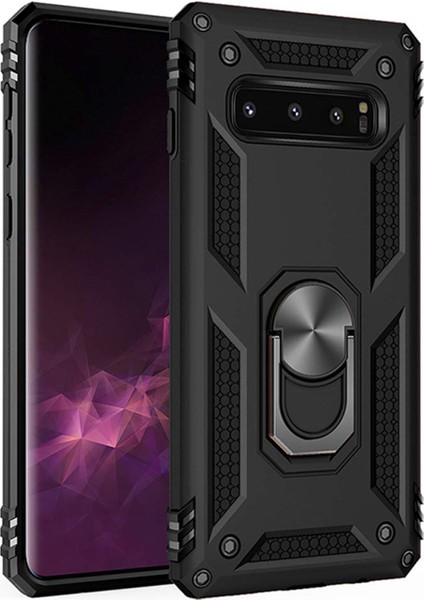 Samsung Galaxy S10 Kılıf Military Ring Holder Siyah