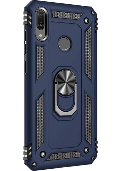 Huawei Y7 Prime 2019 Kılıf Military Ring Holder Lacivert