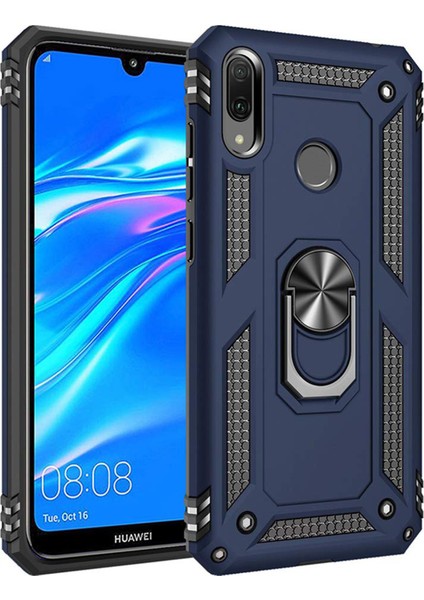 Huawei Y7 Prime 2019 Kılıf Military Ring Holder Lacivert fiyatları