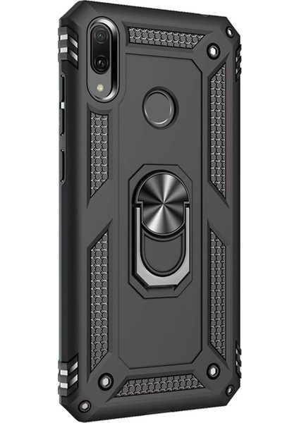 Huawei Y7 Prime 2019 Kılıf Military Ring Holder Siyah