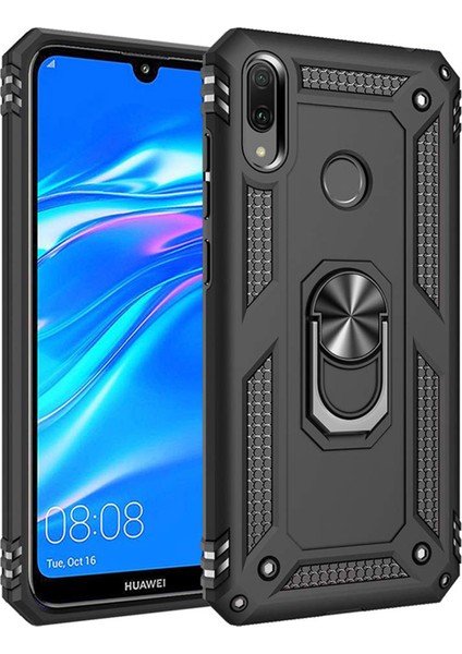 Huawei Y7 Prime 2019 Kılıf Military Ring Holder Siyah