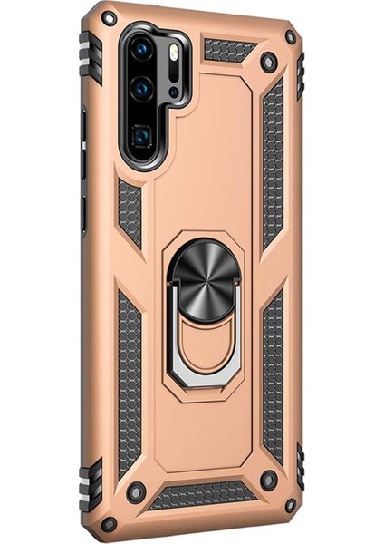 Huawei P30 Pro Kılıf Military Ring Holder Gold