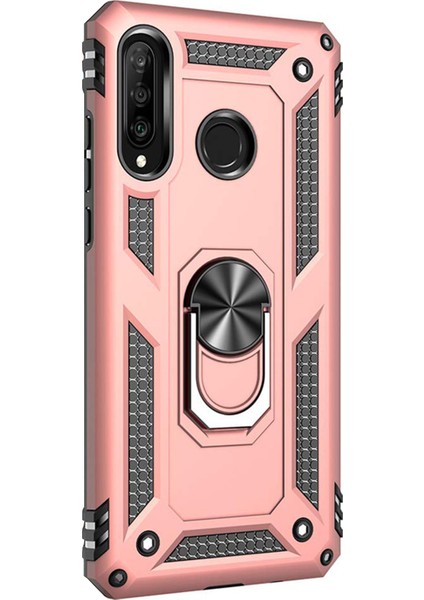 Huawei P30 Lite Kılıf Military Ring Holder Rose Gold