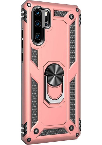 Huawei P30 Pro Kılıf Military Ring Holder Rose Gold